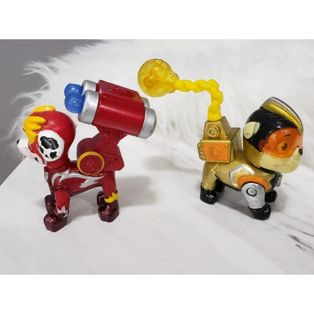 Lot 2 Nickelodeon Paw Patrol Mighty Pups Super Paws Rubble Marshall Figure